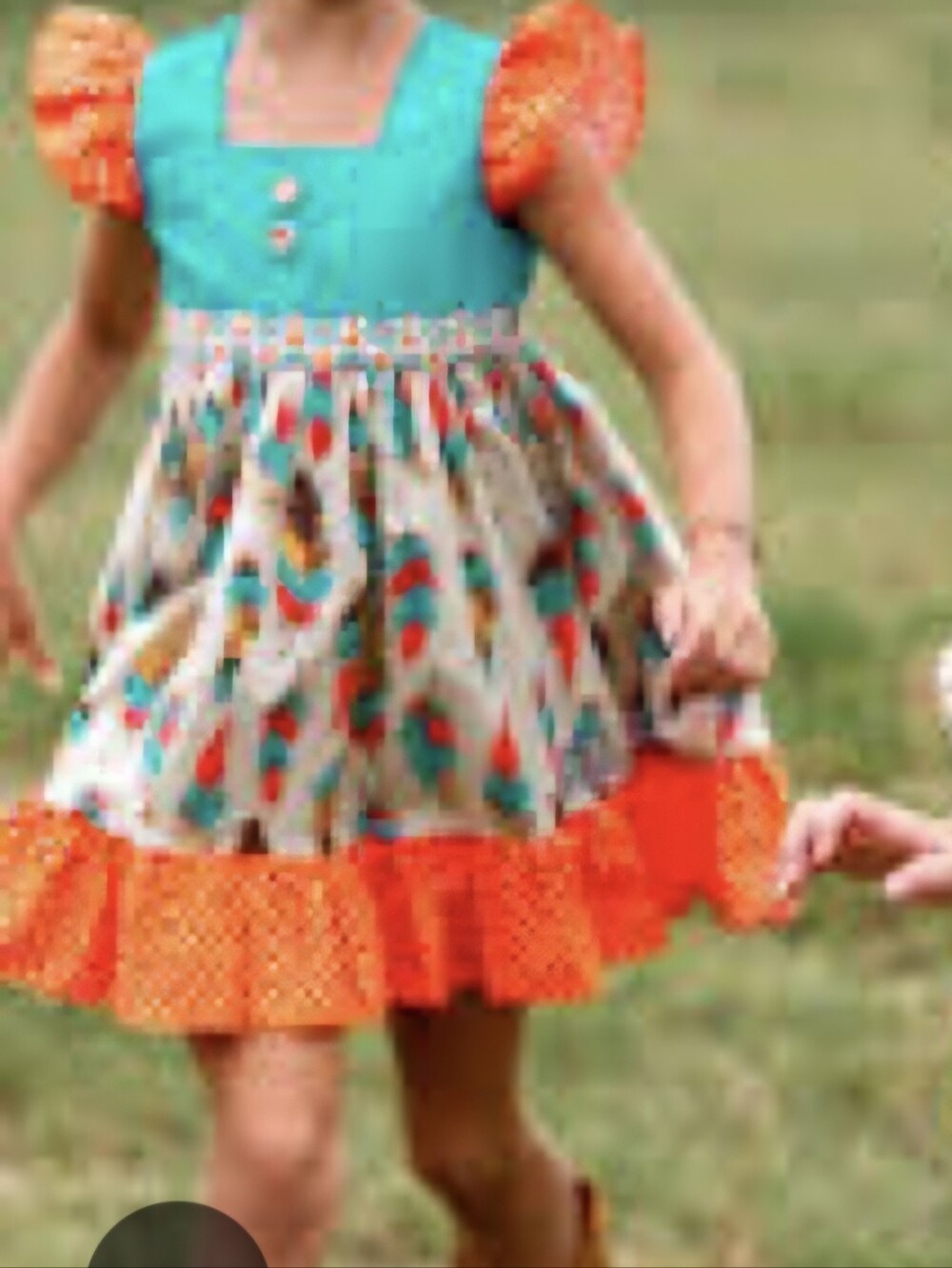 Eleanor Rose Turquoise & Orange Feather-Print Dress 4T
